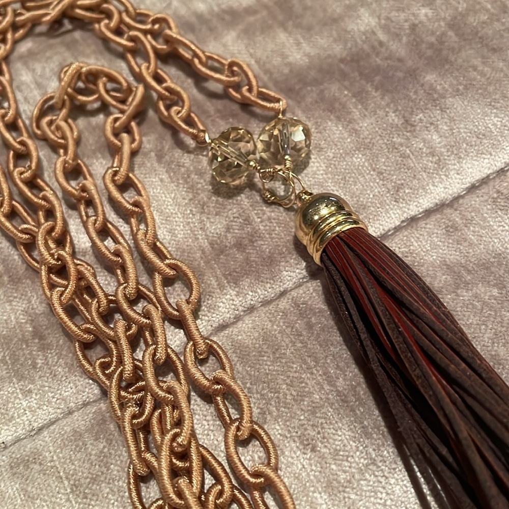 Tassel Necklace silk chain & Faceted Beads